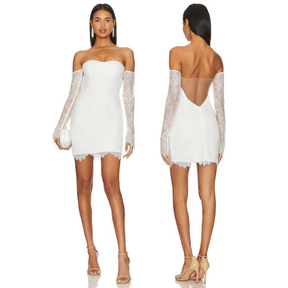 Katie May Britt Lace Strapless Mini Dress Sexy Cocktail Bridal Wedding Ivory XS - Picture 1 of 10